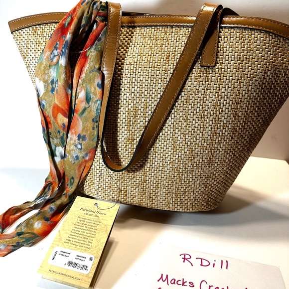 $229 ⭐️ NEW Patricia Nash Marconia Tote Burnished Woven w Apricot Blossoms Scarf - Picture 2 of 11